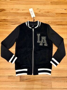 NWT LA Merica Studded LA Letterman Jacket XS Black Varsity